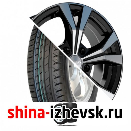 Колесо в сборе Viatti Strada (V-130) 205/55 R16 V 91 + СКАД Нагано 6.5xR16 5×114.3 ET45 DIA67.1 Черный глянцевый с полированной лицевой поверхностью в Ижевске